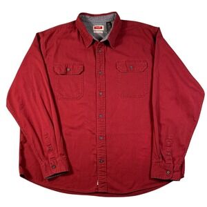 Wrangler Flex Work Shirt Brick Red 2XL Stretch Cotton Utility Button Up